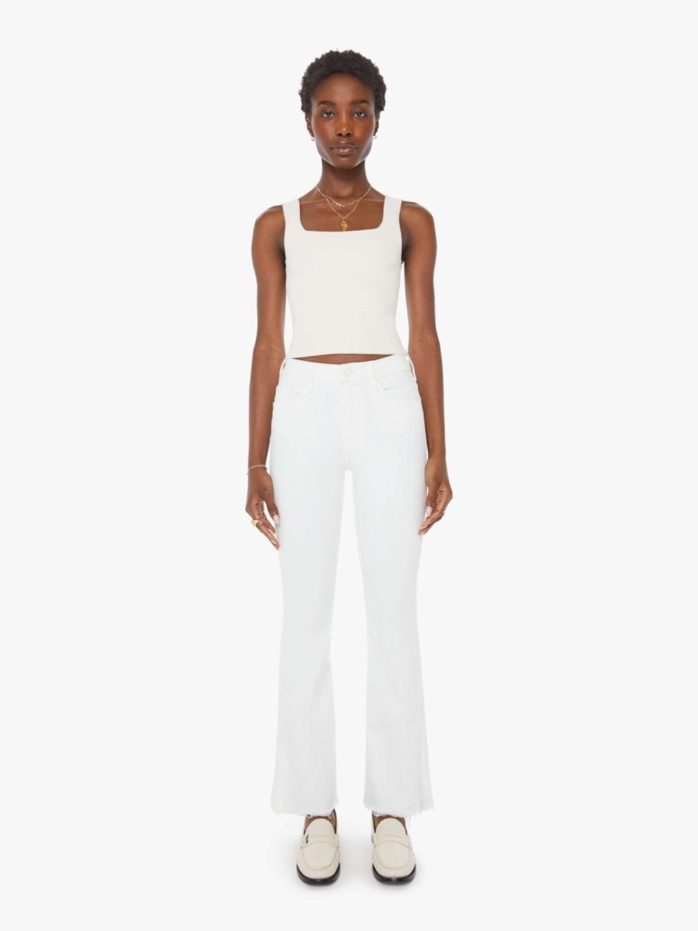 NWT MOTHER Weekender Fray White Flare Jeans Size 23